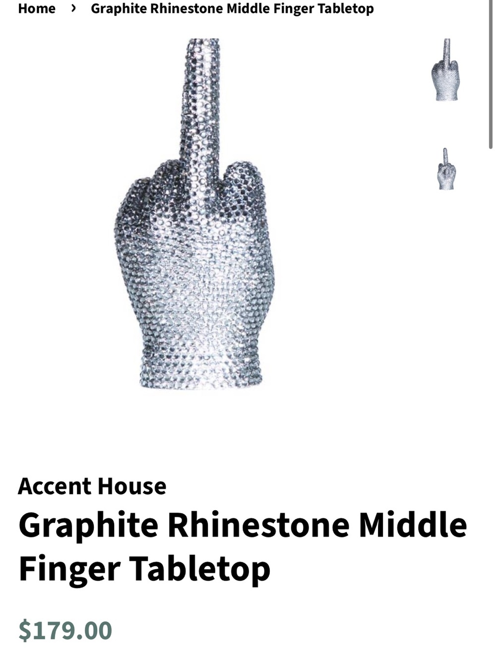Graphite Rhinestone Middle Finger Tabletop - Picture 2 of 5